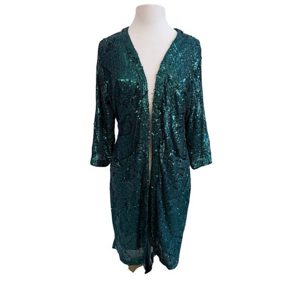 Anthropologie Skies Are Blue Green Sequin Topper Kimono Sash NWT XS/S - Picture 2 of 9